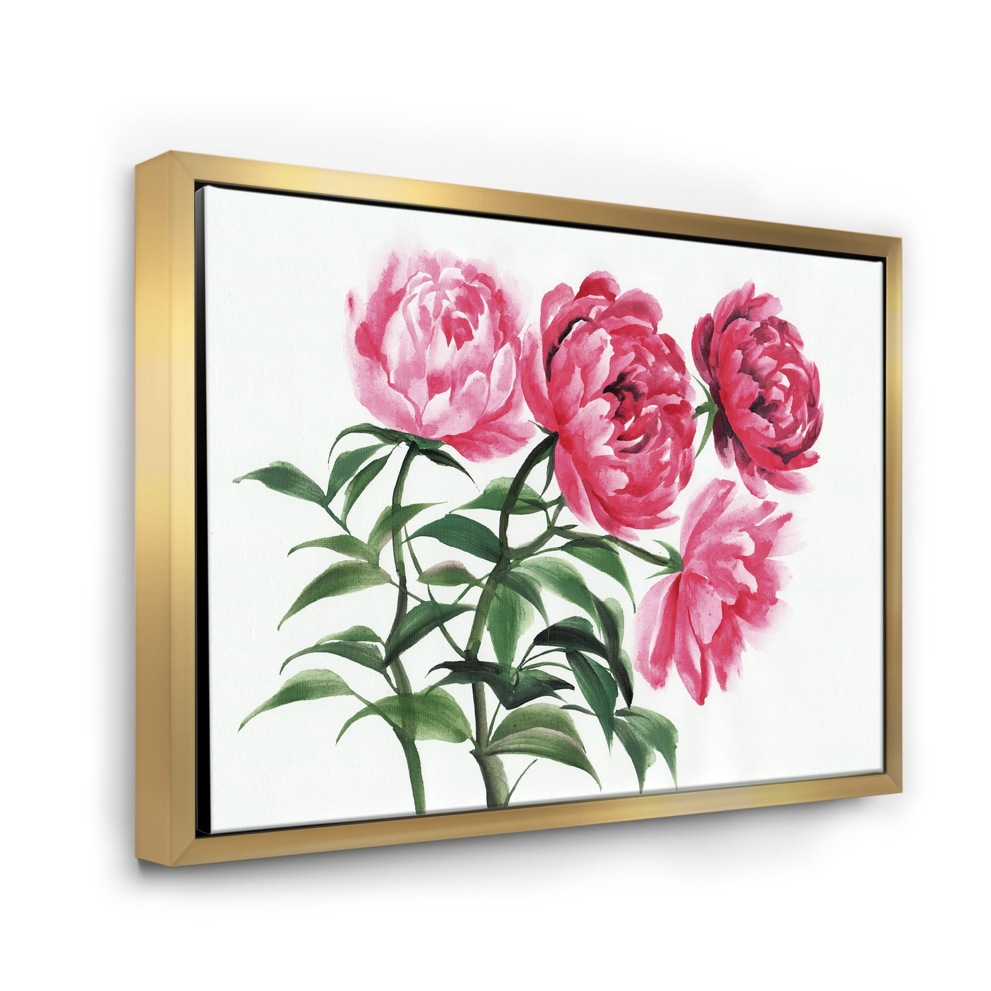 Abstract Four Vintage Pink Peonies 20 in x 12 in Framed Painting Canvas Art Print, by Designart