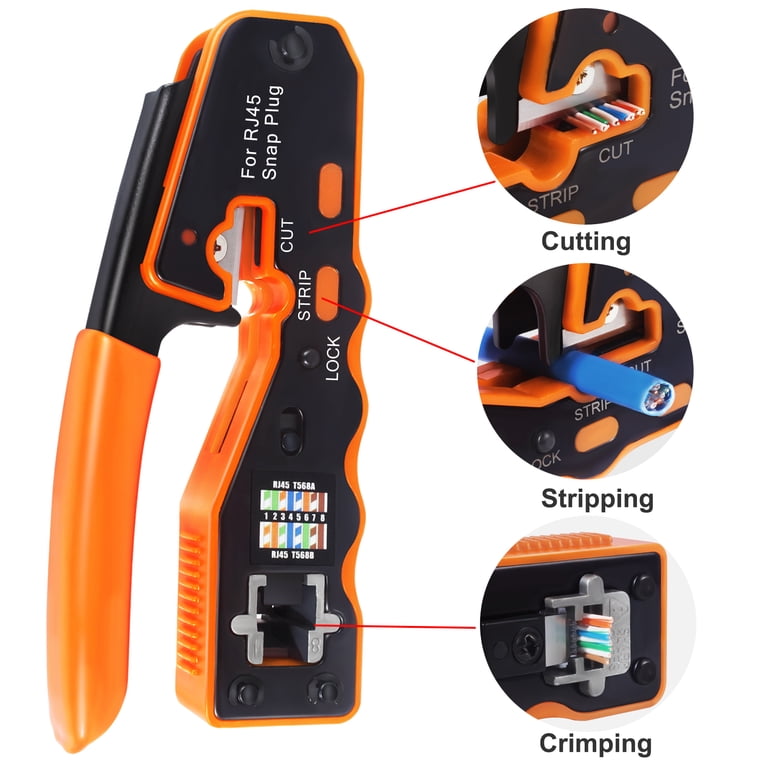 Kit Crimpatrice RJ45 Cat5e/Cat6 Con Spelafili E Punch Down – Marchio C4D, Garanzia Vita