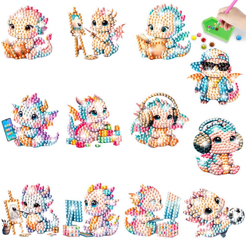 Kit Peinture Diamant Enfant - 8 Porte-clés Animaux à Décorer - 1000+ Strass, Facile, Pas De Colle - Activité Créative - 4