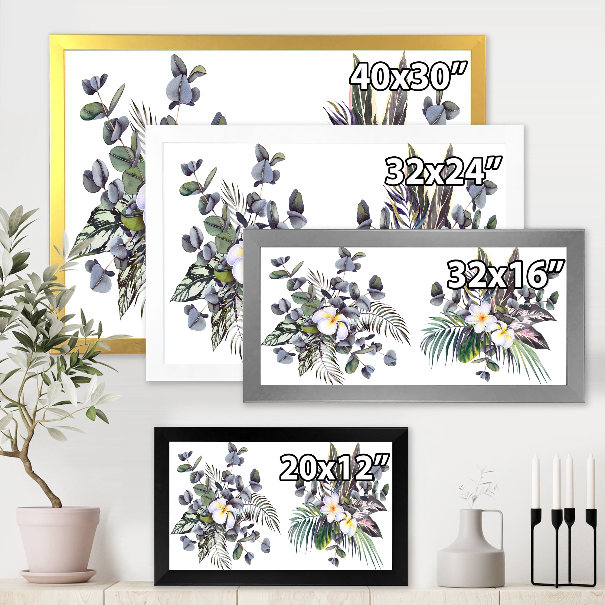 Designart 'Plumeria Frangipani Flowers With Tropical Bouquets' Traditional Framed Art Print
