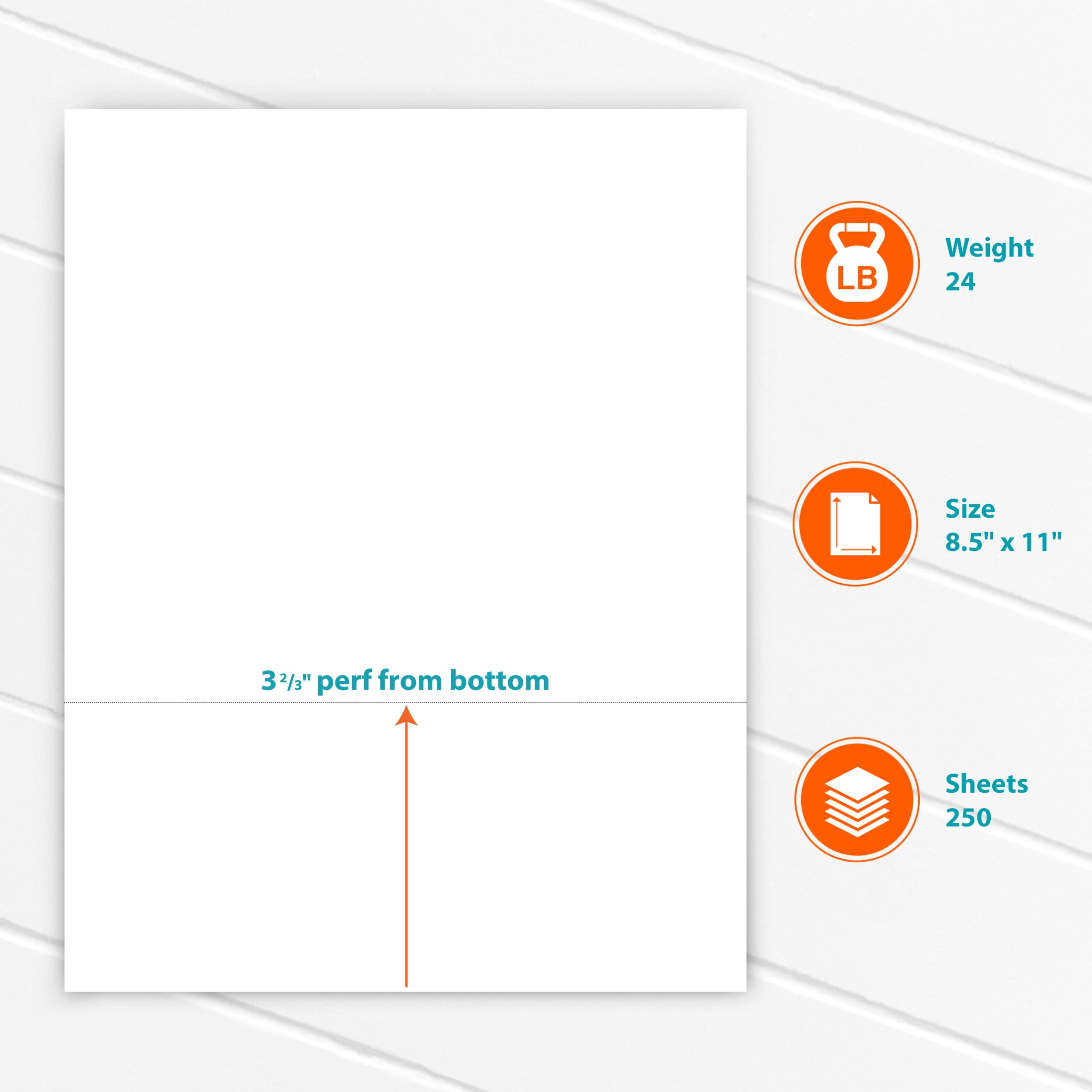 Pen+Gear Perforated Printer Paper, 8.5" x 11", 24 lb, White, 250 Sheets