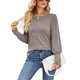 thumbnail image 1 of Jersey de manga larga para mujer, Top con cuello redondo y puños con botones, blusa holgada y cómoda para mujer, Top caqui L, 1 of 7