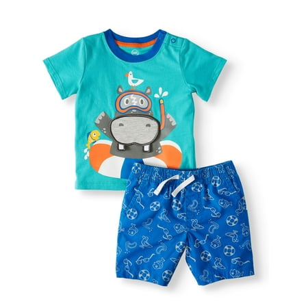 3-D Interactive Graphic T-shirt & Shorts, 2pc Set (Baby
