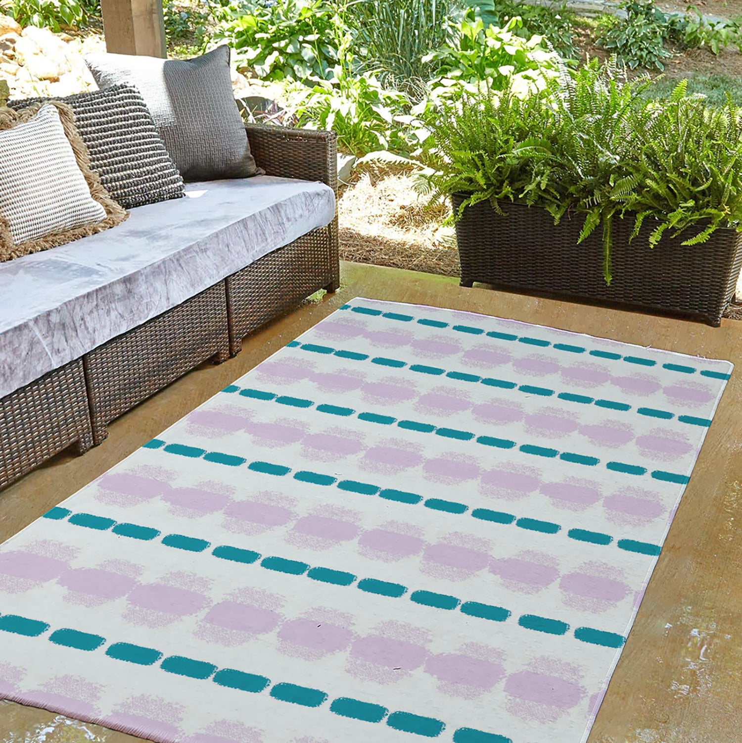 Simply Daisy 3' x 5' Purple-Blue Watercolor Stripe Spring Chenille Indoor/Outdoor Rug