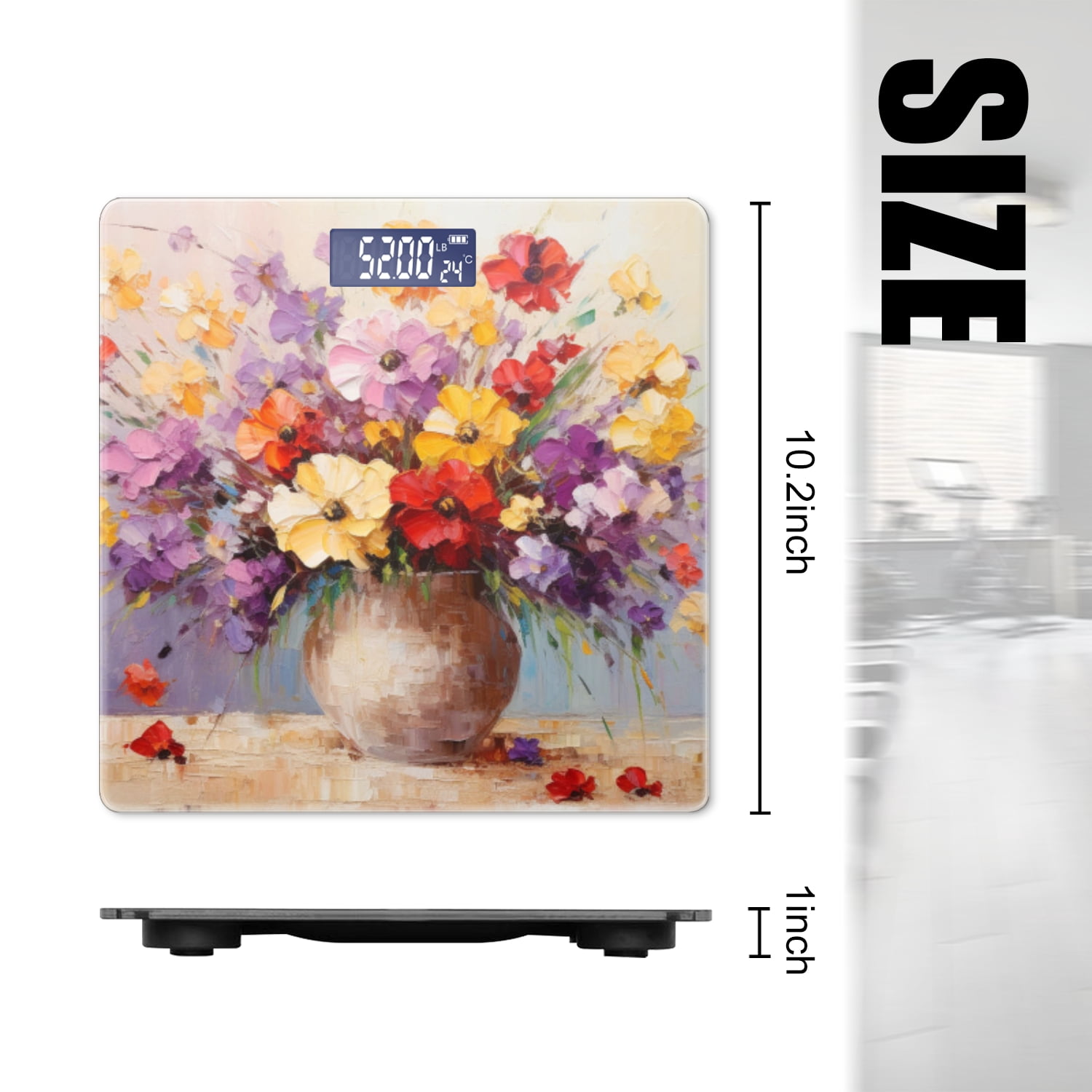 High Precision Body Weight Scale Smart Bathroom Scales with Large LCD Display(400lbs),Decorative for Bedroom-Oil Painting Of Colorful Flowers In Vase