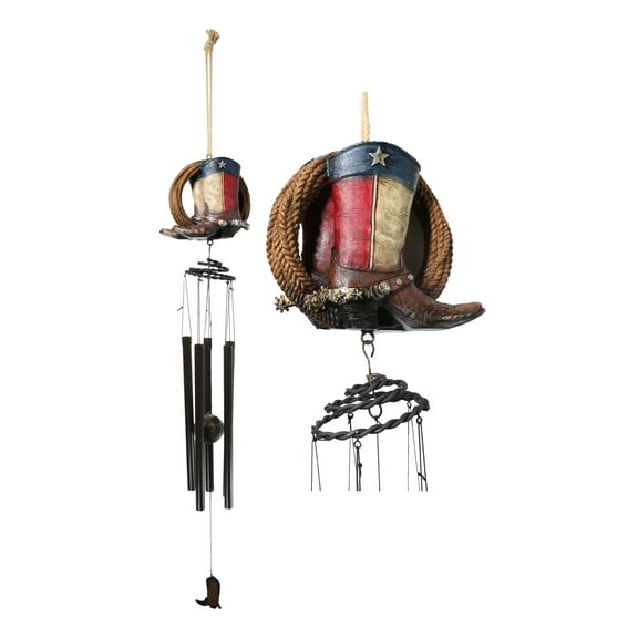 Western Country Rustic Texas Cowboy Boot With Lasso Ropes Hanging Wind Chime