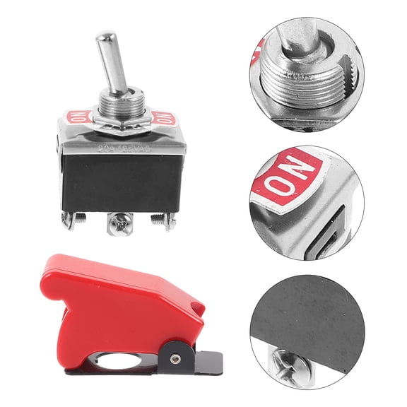 ibasenice Heavy Duty Toggle Switch (C)-203A with Red Cover for Car Dash Equipment Metal 1 Set