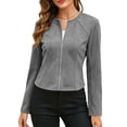 thumbnail image 2 of BXJX Womens Faux Suede Jackets, Crew Neck Full Zip Long Sleeve Casual Womens Fall Outerwear Gray Size S-2XL, 2 of 9