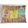 thumbnail image 1 of Live Laugh Love Pillow Sham Inspirational Wisdom Post-It Perks on Wooden Board Rustic Background Image, Decorative Standard Queen Size Printed Pillowcase, 30 X 20 Inches, Multicolor, by Ambesonne, 1 of 2