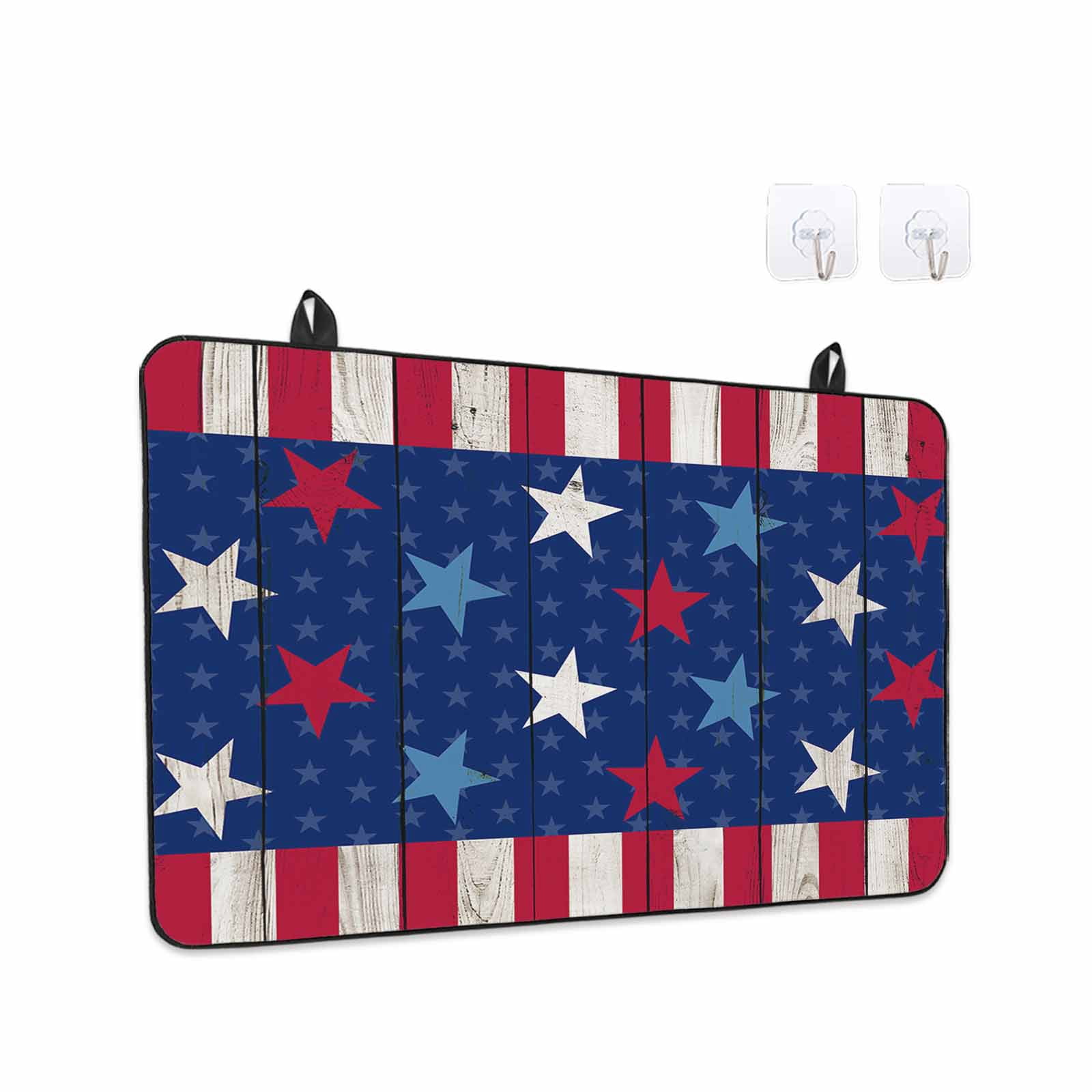 4th of July Stove Top Cover for Electric Stove, Heat-proof & Non Slip Glass Top Stove Cover Protector, Star Red Stripes Wood Independence Day Kitchen Flat Cooktop Rubber Mat 24x21 Inches