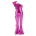 thumbnail image 5 of SiiRoh Girls 70s Disco Jumpsuit Shiny Metallic Ruffled Dance Outfits Sequins Bell Bottom Pants Dancewear Hot Pink 16, 5 of 6