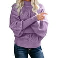 thumbnail image 3 of UJNDER Mid Neck Sweater for Women Loose Long Sleeve Knit Solid Color Pullover Top Purple M, 3 of 6