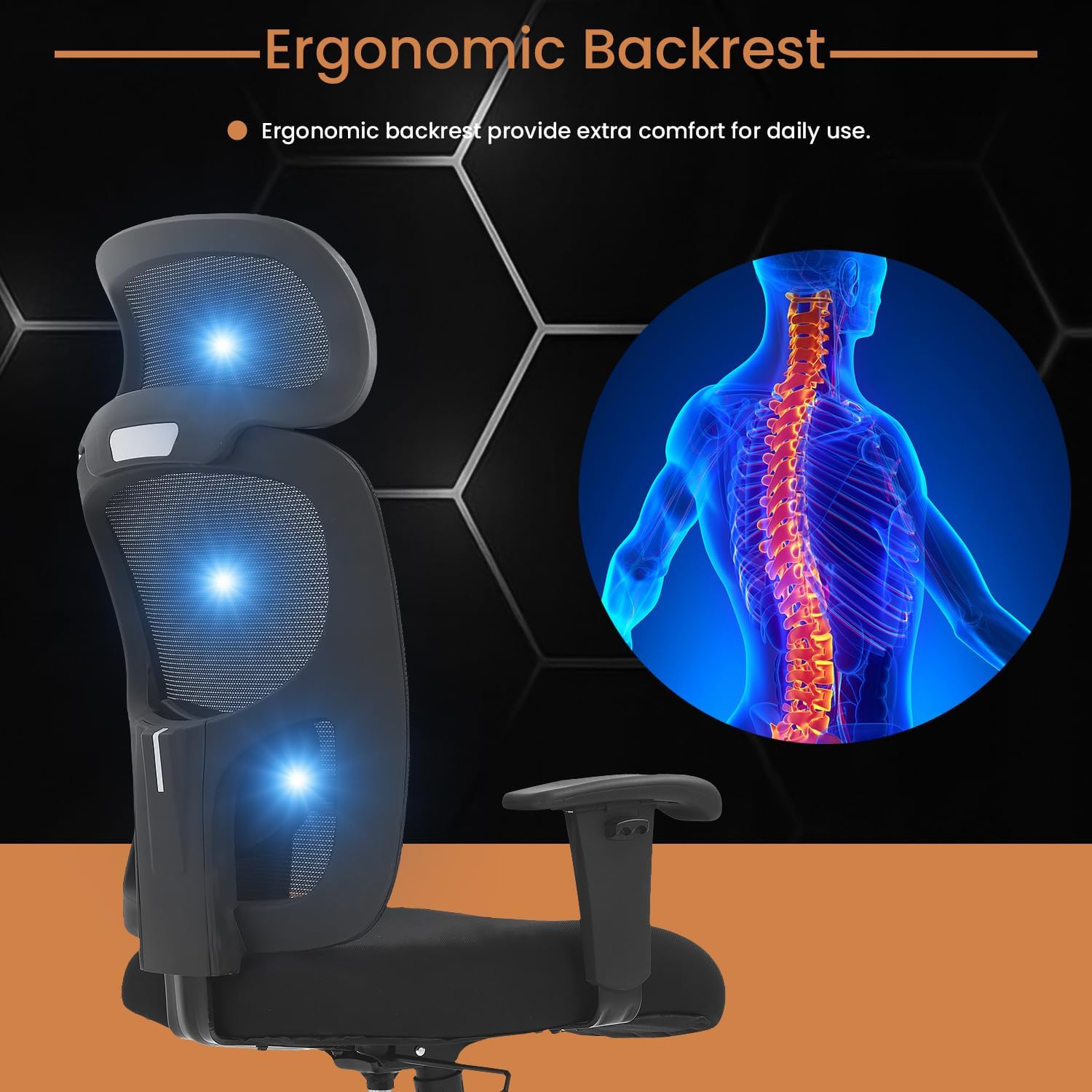 PayLessHere Big & Tall Home Office Chair 400lb, Wide Mesh Seat, Adjustable Lumbar Support - Black