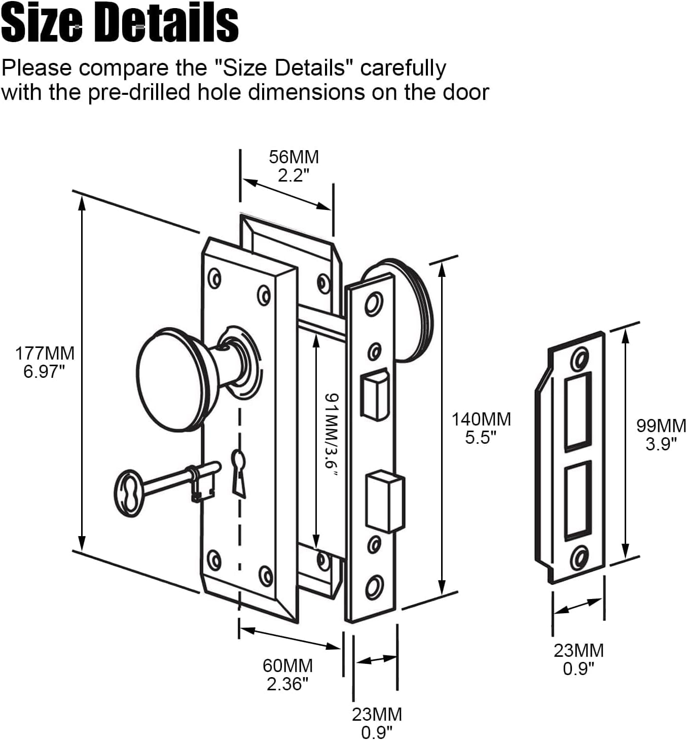 Upgraded Mortise Lock Set for Interior Door, Antique Brass Crystal Glass Door Knobs with Lock and Skeleton Key, Old Style Door Knobs Reversible for Left & Right Handed Door