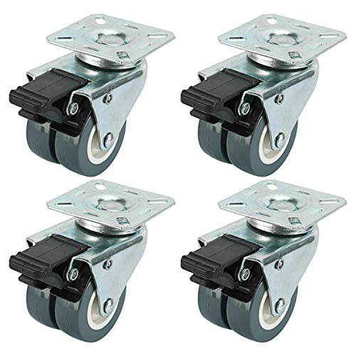 4Pack 2'' TPR Dual Wheel Heavy Duty Swivel Top Plate Locking Casters with Brake 