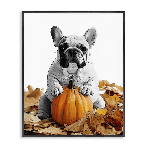 Stupell Industries Cottage Puppy with Fall Pumpkin Black Framed Giclee Art, 16 x 20, by Annalisa Latella
