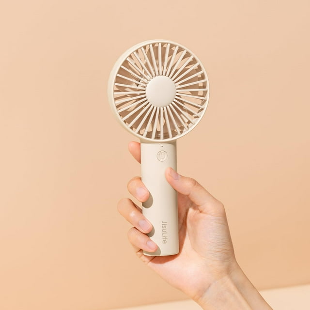Ventilador de mano JISULIFE FA21, 4500 mAh, recargable por USB, color beige
