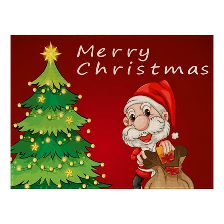 

VEAREAR Christmas Placemat Cute Santa Claus Snowman Elk Christmas Tree Prints Table Decoration Reusable Christmas Dining Table Mat Water Cup Pad Kitchen Accessories