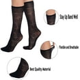thumbnail image 3 of 6 Pairs Sheer Knee High Socks for Women 15 Denier Stay up Band (Black Flower Patterned), 3 of 6