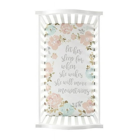 UPC: 0190945071729 | Levtex Baby – Malia Crib Fitted Sheet – Fits Standard Crib and Toddler Mattress – Words – Grey Pink Teal and White – Nursery Accessories – 100% Cotton