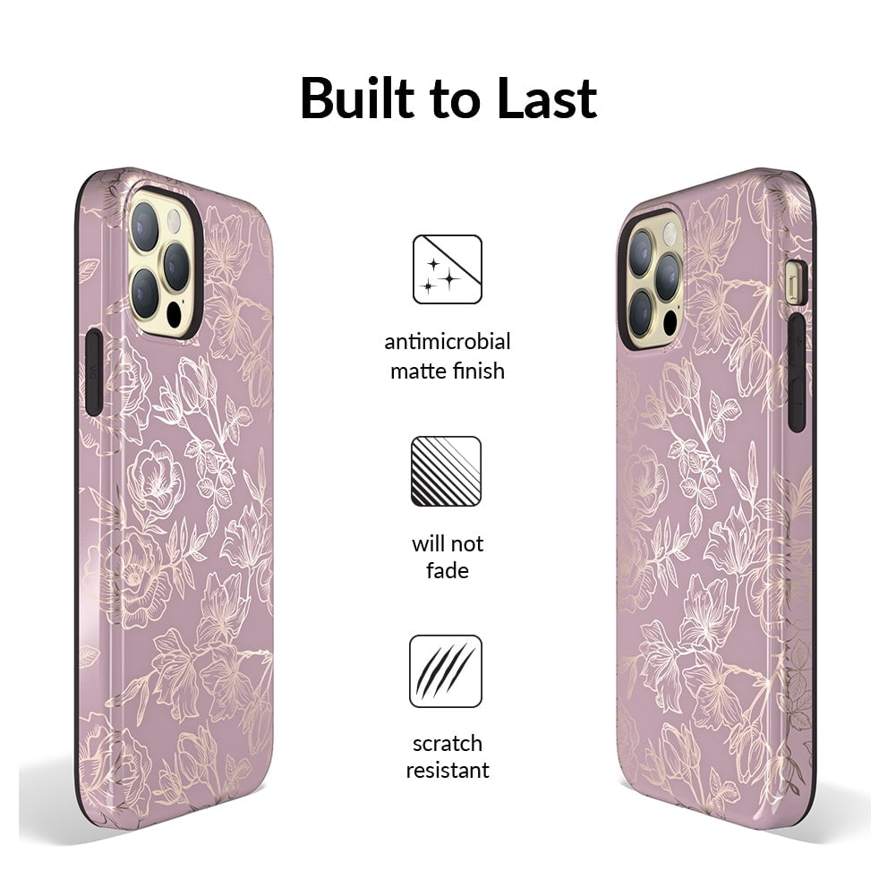 VELVET CAVIAR for iPhone 12 / iPhone 12 Pro Case Rose Gold Flowers - Compatible with MagSafe - Protective Mauve Purple Case for Women - Dusty Rose Floral