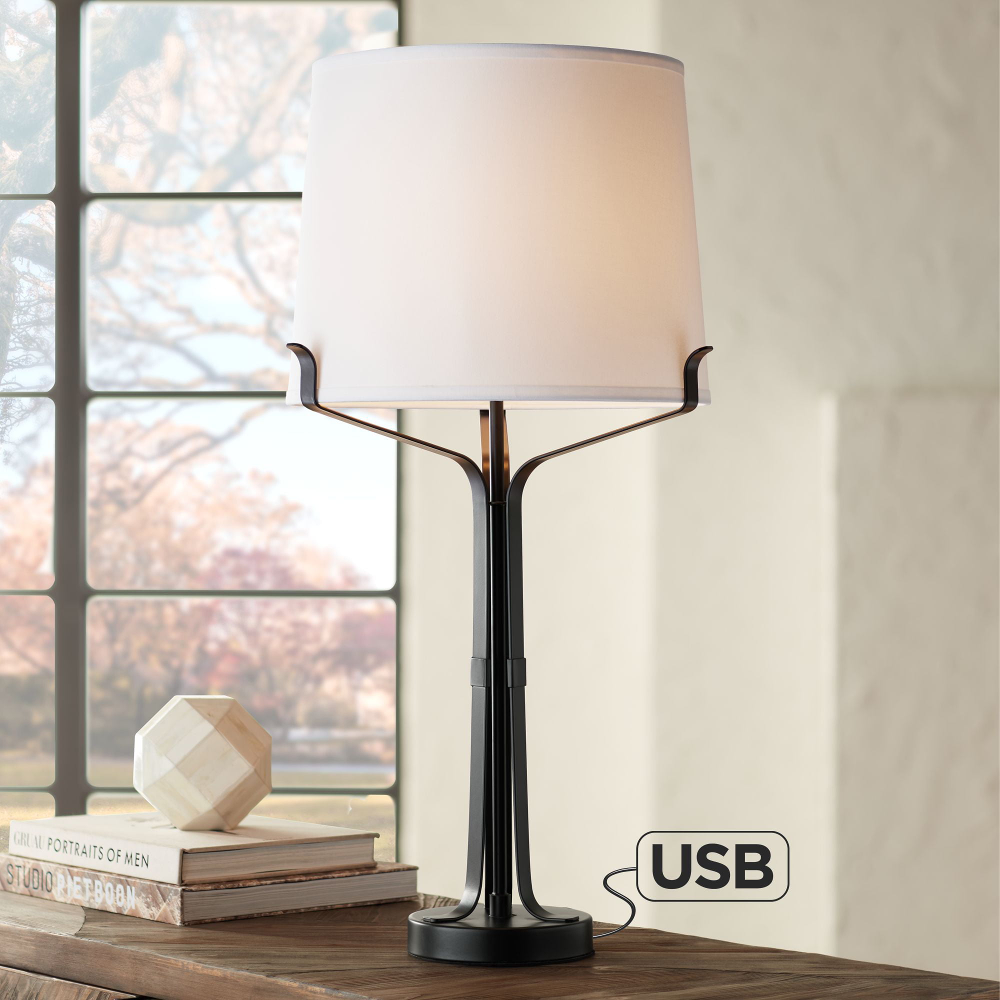 Modern Industrial Table Lamp, Franklin Iron Works Industrial Table Lamp With Usb Ports