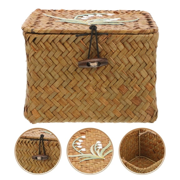 ELAYARD Elegant Light Brown Handcrafted Wicker Storage Basket with Lid for Daily Use