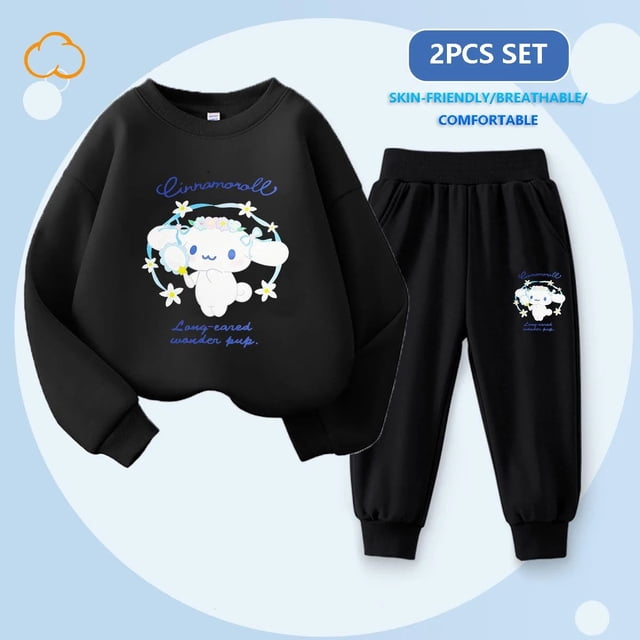 Anime Sanrio Kuromi Kawaii Children's Clothing 2Pcs Set Cinnamoroll My Melody Cute Autumn Sportswear Girls Cartoon Casual Wear