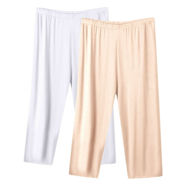 Plebaso 2 Pack Womens Capris Pants Plus Size Wide Leg Loose Cropped Pants Lounge Yoga Pants for Workout