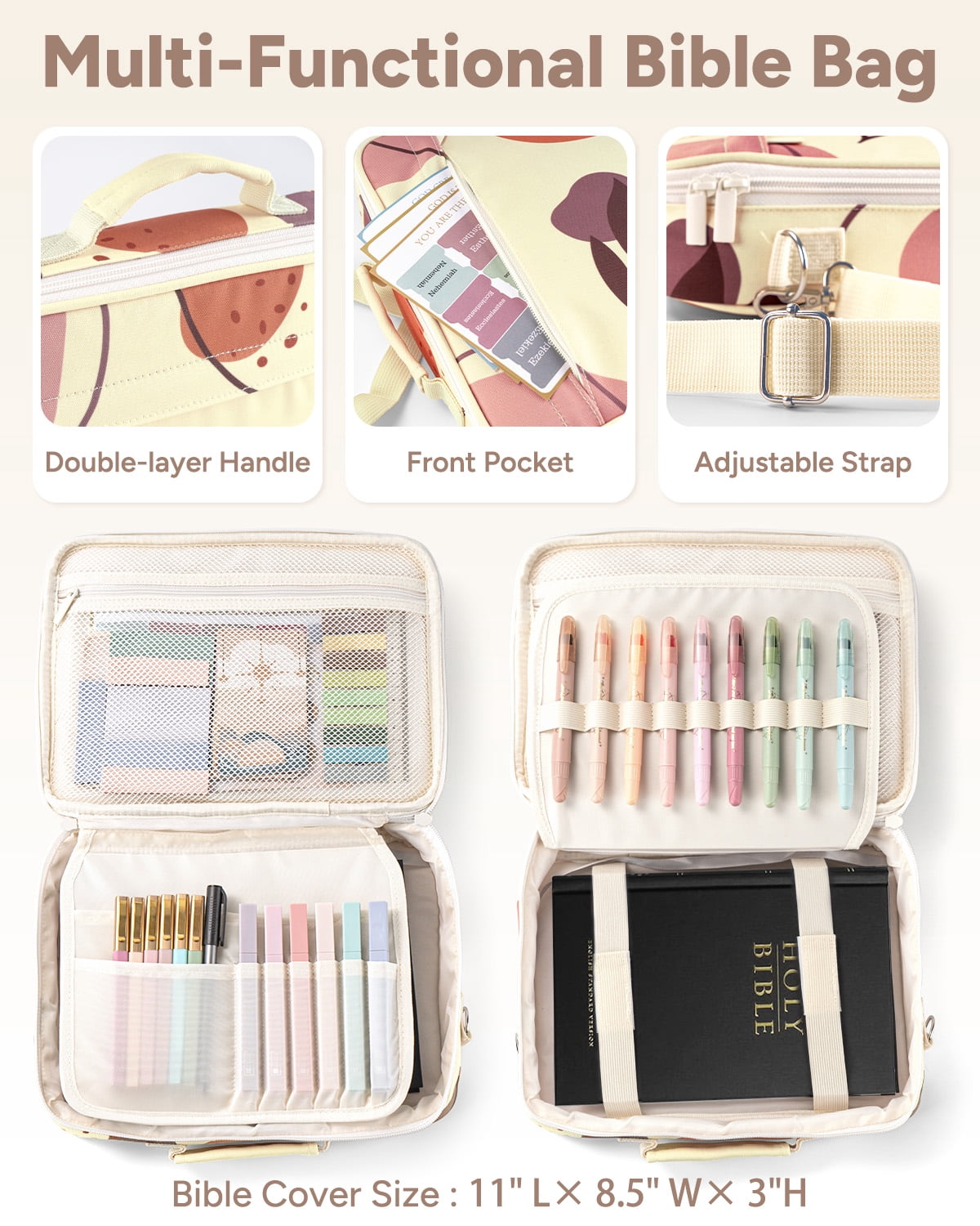 WEMATE 76 PCS Bible Study Supplies with Bible Case, 15 No-Bleed Highlighters, Ballpoint Pens, Washi Tapes, Sticky Notes, Prayer Cards, Annotation Kit for Women College Essentials Christian Gifts