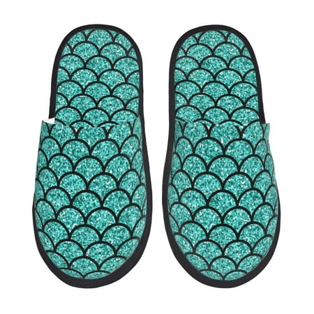 Balery Aquamarine Glitter Slient Indoor Furry Fleece Comfort House Shoes Soft Non-Slip Home Shoes Cotton slippers House Slippers-- Large