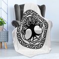 thumbnail image 4 of Celtic Tree Soft Flannel Fleece Blanket, Plain Background with Irish Folklore Elements of Nature and Knots, Cozy Plush for Indoor and Outdoor Use, 50" x 70", Charcoal Grey and White, by Ambesonne, 4 of 5