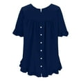 thumbnail image 5 of YDFCWXW Linen Tops for Women Short Ruffle Sleeve Shirts Crewneck Pleated Blouses Dressy Casual Fashion Button Down Tunic Top Navy, XL, 5 of 5