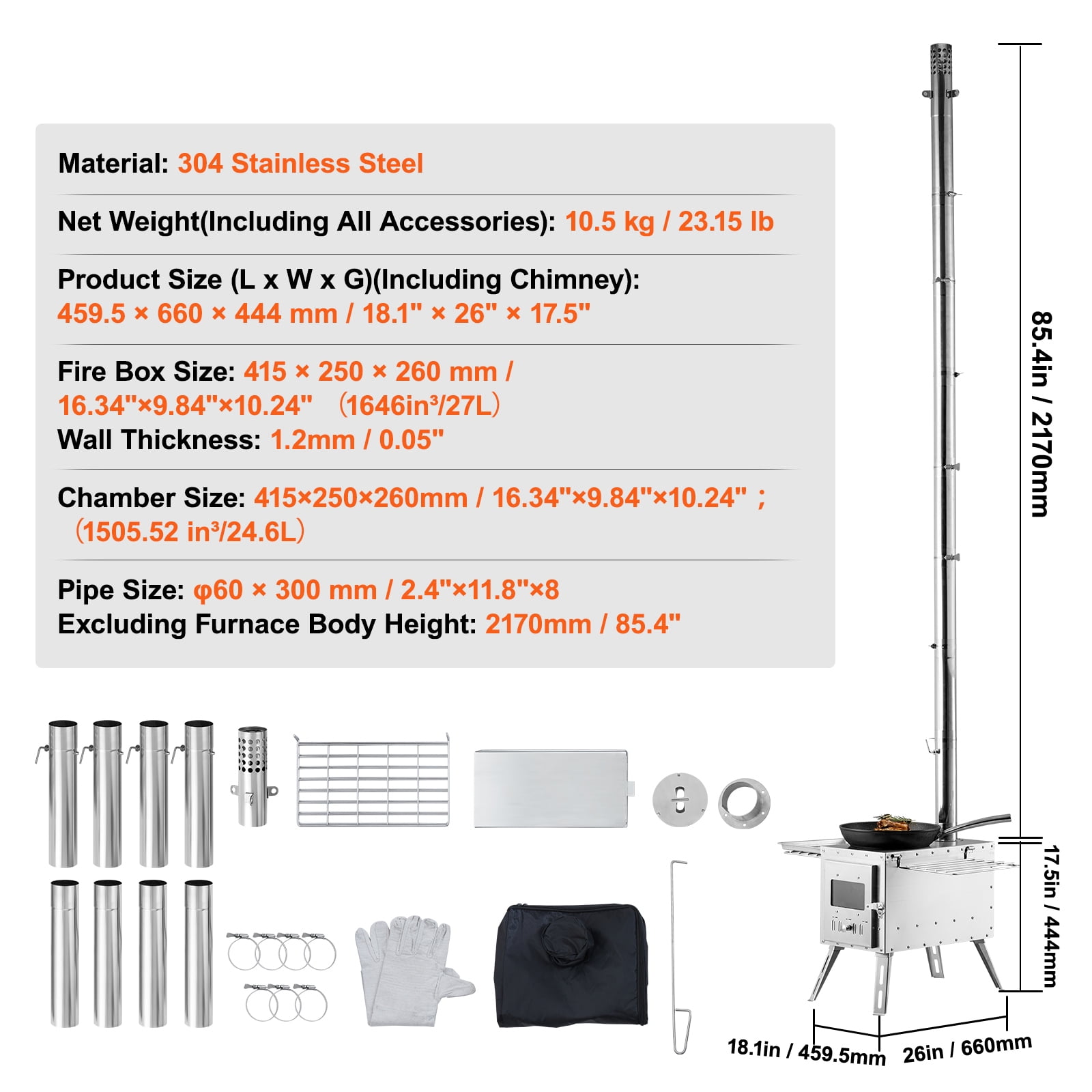 VEVOR Portable Wood Stove Camping Tent Stove Outdoor – 1646in, 54 lbs, Red