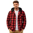 thumbnail image 2 of Lumtrix Flannel Shirt For Men Casual Long Sleeve Button Down Plaid Shirts Jackets Loose Drawstring Hooded Tops With Pocket Red M, 2 of 6