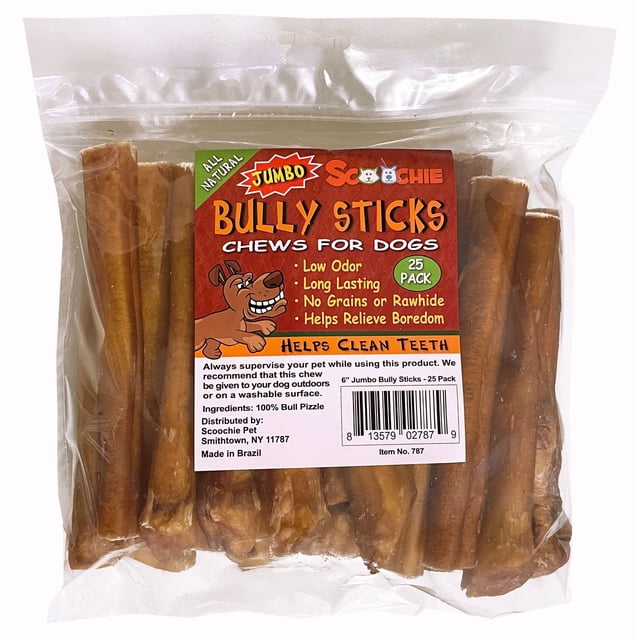 25 Pack 6 Inch JUMBO Bully Stick in Zip Lock Bag