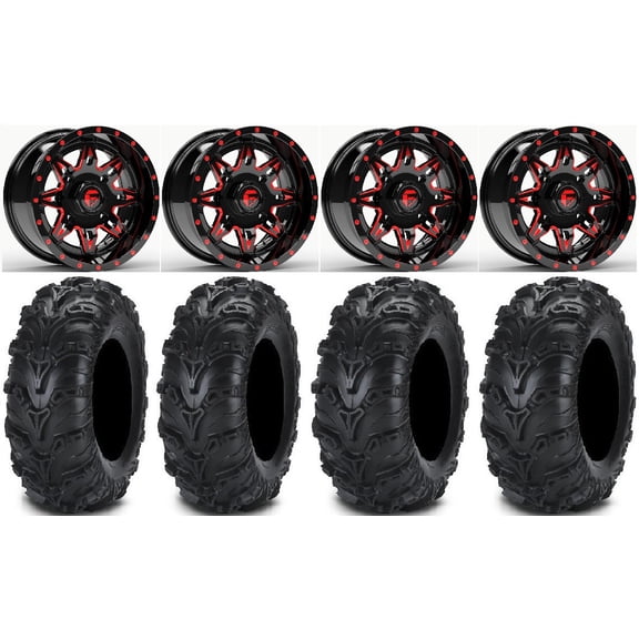Fuel Lethal Red 14" Wheels 28" MudLite II Tires Sportsman 550 850 1000