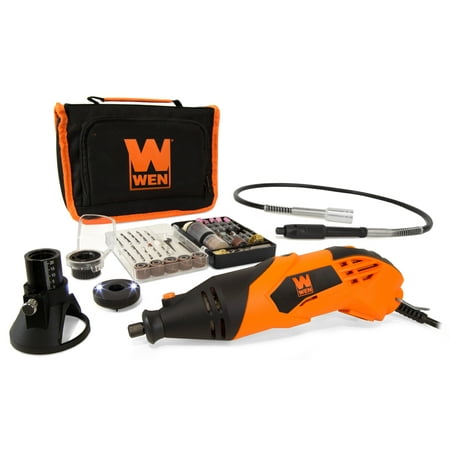WEN 1.4-Amp Variable Speed Rotary Tool with Cutting Guide, LED Collar, 100+ Accessories, Carrying Case and Flex