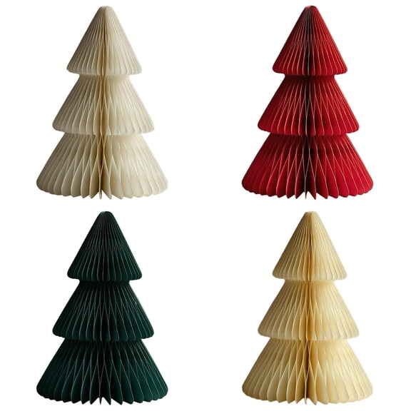 3-4PC Paper Christmas Tree 3D Honeycomb Centerpiece Table Decorations Modern Accordion Folded Pop Up Ornaments for Home Office Kitchen Mantel Xmas Holiday Party Winter Festive Supplies