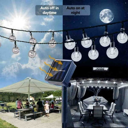 

Globe Solar LED Outdoor String Lights Waterproof Retro Edison Filament Bulbs - 23Ft Patio Lights Create Bistro Ambience In Your Yard Pergola - White