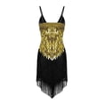 thumbnail image 2 of Zaldita Womens Sequins Tassel Flapper Ballroom Dress Asymmetric Fringe Tango Latin Dance Dress Black&Gold One_Size, 2 of 7