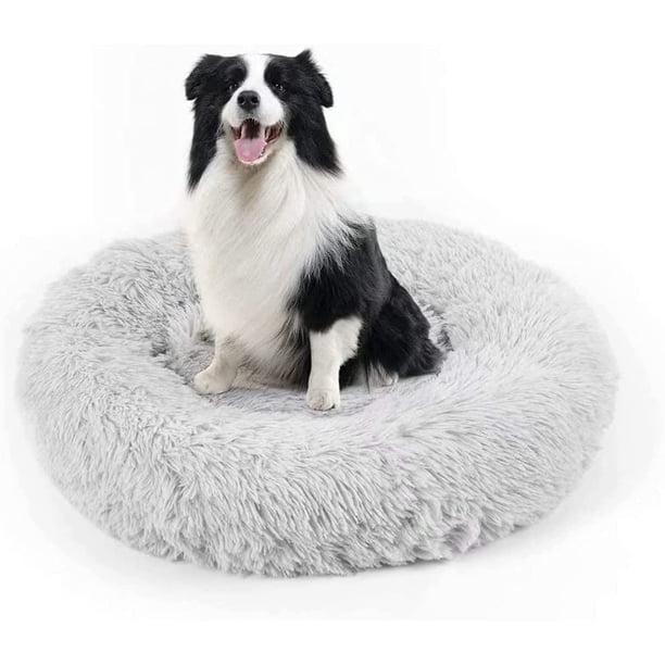 Cama relajante para perros y gatos, cama relajante de piel sintética con forma de rosquilla