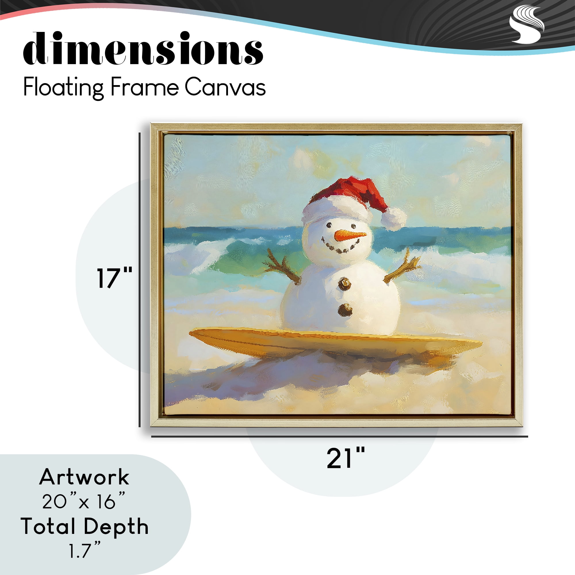 Stupell Industries Surfer Snowman on Beach Gold Framed Floater Canvas Wall Art, design by The Prints Vibe
