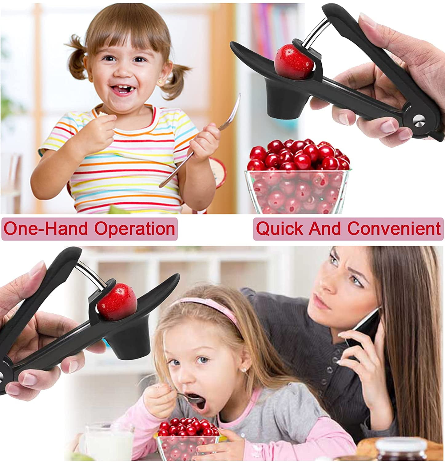 Easy-Grip Stainless Steel Cherry Pitter – Quick Stone Remover For Cherries, Olives & Small Fruits