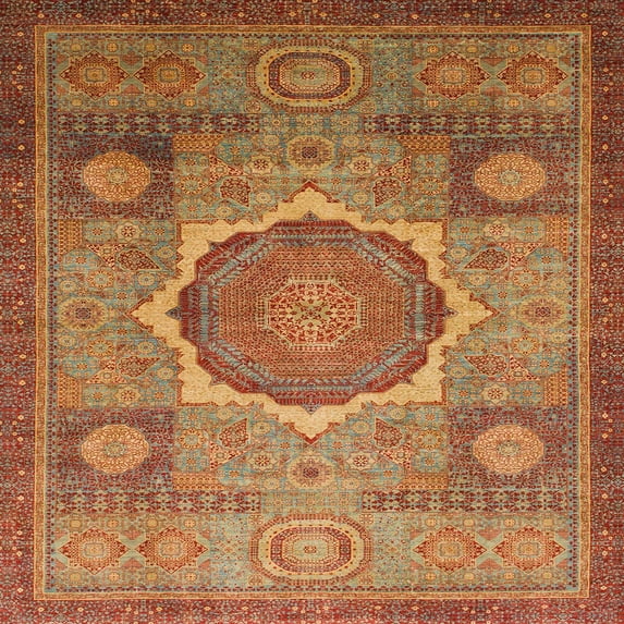 Ahgly Company Machine Washable Indoor Square Abstract Bronze Brown Area Rugs, 7' Square