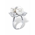 thumbnail image 2 of PalmBeach Jewelry Round Simulated Pearl and Cubic Zirconia Cluster Ring 1.84 TCW in Gold-Plated or Platinum-Plated Sterling Silver, 2 of 5