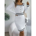 thumbnail image 6 of Deago Women's Ribbed Knit Bodycon Sweater Dress Button Long Sleeve Square Neck Elegant Midi Pullover Dresses (White, L), 6 of 9