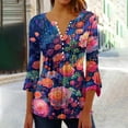 thumbnail image 2 of CYMMPU Tunic Tops 3/4 Sleeve Spring Tops Floral Pattern Blouses for Women Dressy Casual Loose Fit Button V Neck Flare Sleeve Summer Trendy Shirts Empire Waist A Line T-Shirts Multicolor M, 2 of 5