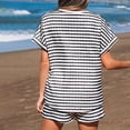 thumbnail image 4 of Stichou Womens Striped Summer 2 Piece Short Sets Short Sleeve T Shirts Drawstring Shorts Casual Outfits Lounge Pajama Sets Black XL, 4 of 4