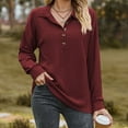 thumbnail image 2 of Long Sleeve Tops Ladies with Collar Button Up Pullover Dressy Casual Blouses Lightweight Textured Plain Shirt (Medium, Wine), 2 of 4